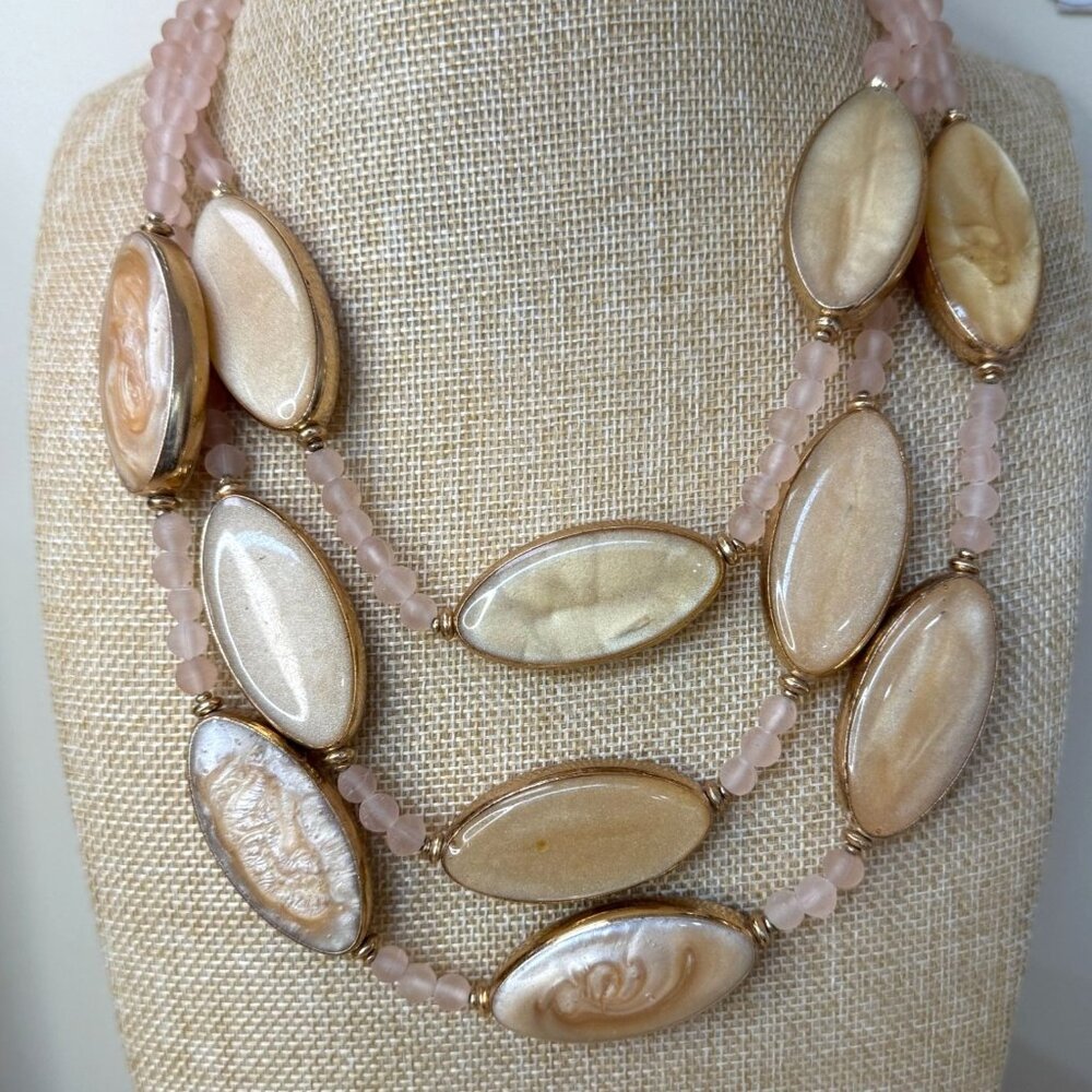 Chico's Necklace‎ Layered Beaded Pink Beige, Neutral, Statement, Multi Strand,